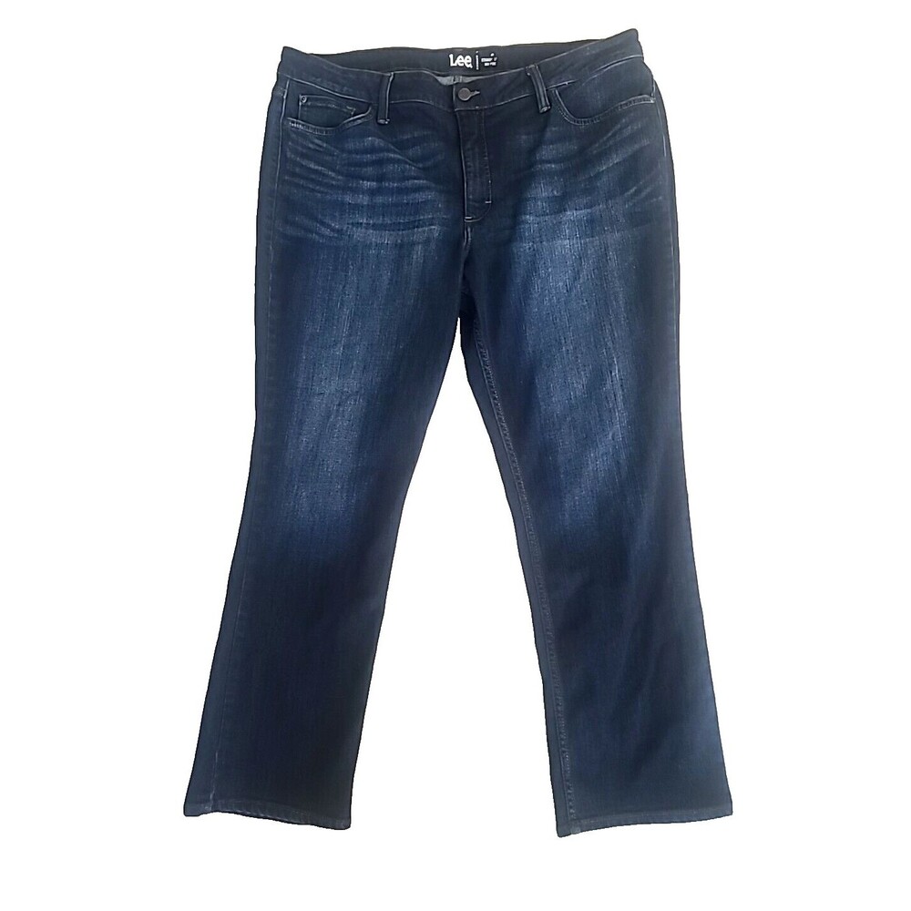 Lee Regular Fit Straight Leg Women's Jeans Size 20M Blue Stretch Dark Wash - Picture 1 of 14